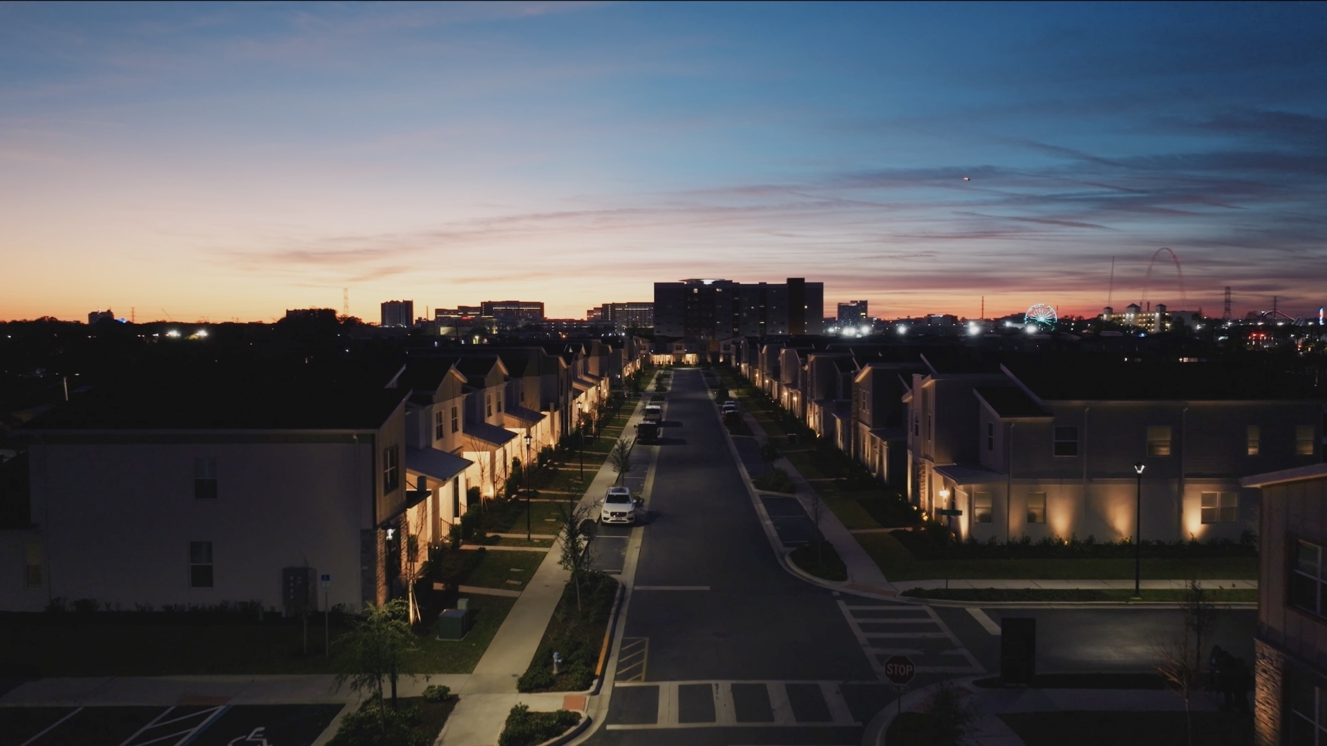 A quiet street with a rows of Villatel villas